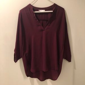 3/4 length sleeve, burgundy light weight top